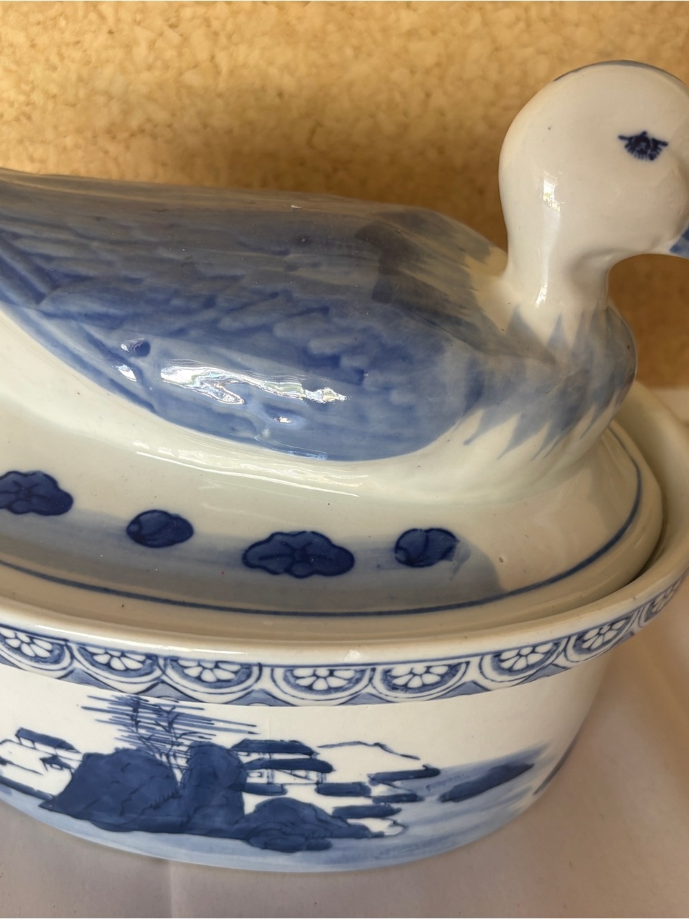 Blue and White Ceramic Duck Lidded Decorative art - Picture 2 of 9